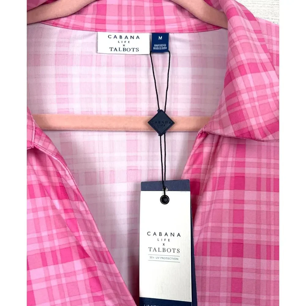 Talbots Cabana Life Sunrise Pink Plaid M Cover Up Mini Dress Catalina Cloth NWT